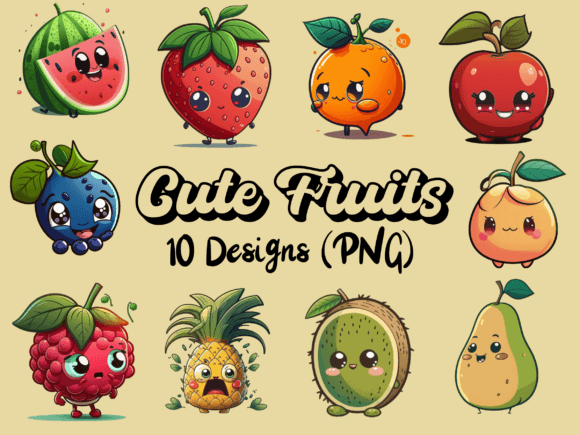 Download Sweet Faces: Cute Fruits Illustrations - Illustrations Collection