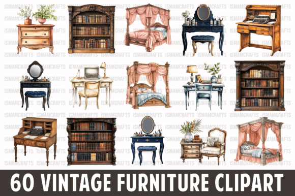 Download Vintage Furniture Watercolor Clipart PNG - Vintage Collection