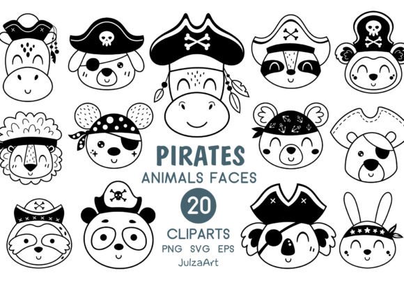 Download Black Pirate Animal Faces Clipart - Black Collection