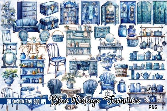 Download Blue Vintage Furniture Clipart PNG - Vintage Collection