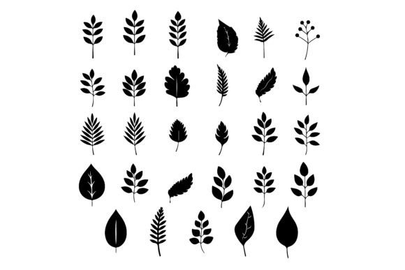 Download A Black Silhouette Leaf Symbol Set - Black Collection