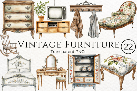 Download Vintage Furniture Watercolor Clipart - Vintage Collection