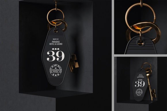 Download Hotel Keychain with Vintage Key Mockup - Vintage Collection