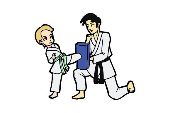 Download Young Boy Kneeing Shield Pad with Black Belt Instructor, Karate - Black Collection